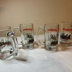 Budweiser Clydesdale Holiday Glass Beer Mugs - 3-1989 1-1992